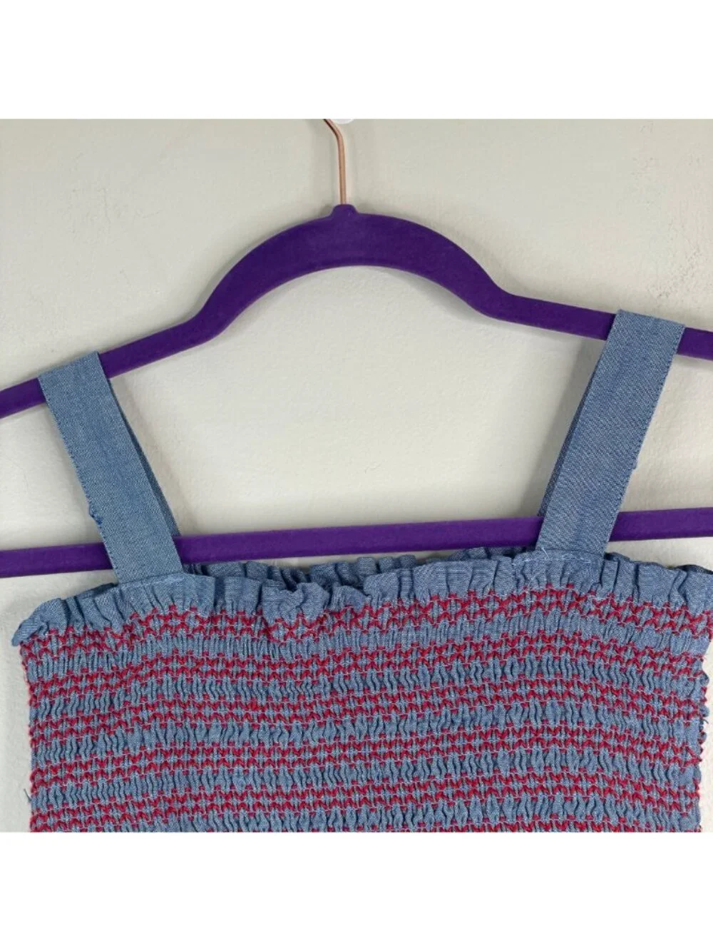 Gymboree Dress Girls 8 Strawberry Patch‎ Smocked Sundress Bow Strap Chambray